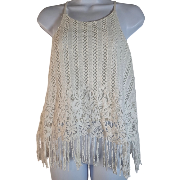 J.O.A. Tops - Cream Crochet Fringe Tank Top